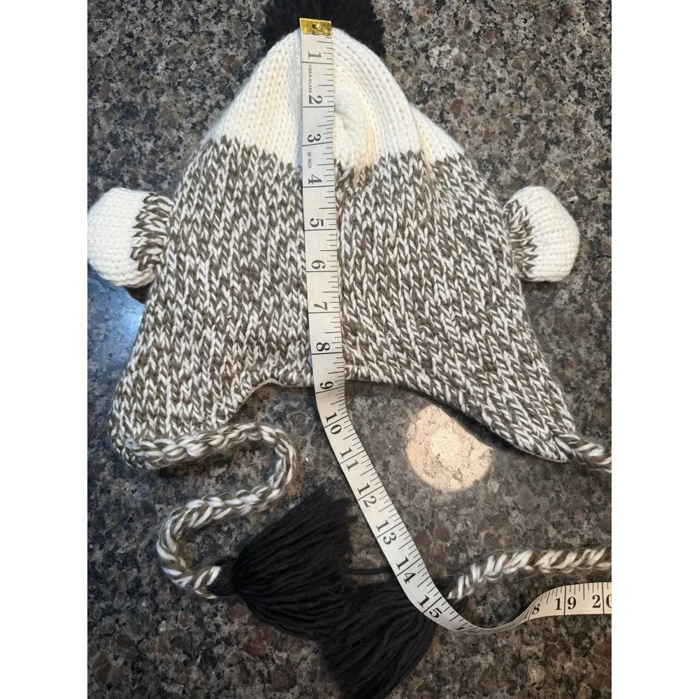 Kids Sock Monkey Knit Trapper Hat‎ Brown Cream Marled Fleece Lined Winter Beanie